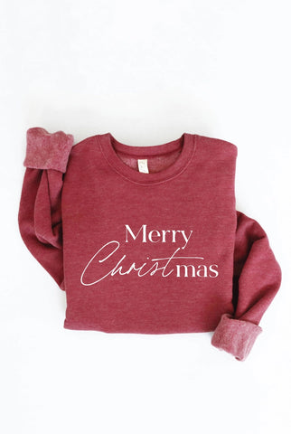Women's 'Merry Christmas' Sweatshirt- Maroon- FINAL SALE