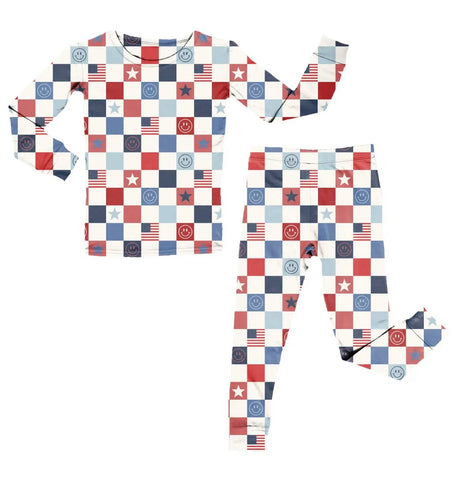 USA Checkers Two Piece Long Sleeve Pajama Set- FINAL SALE