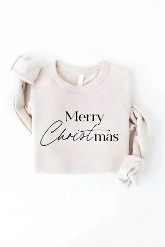 Women's 'Merry Christmas' Sweatshirt- Heather Dust- FINAL SALE