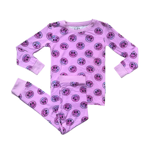 Pink Tie-Dye Smiley Two Piece Long Sleeve Pajama Set- FINAL SALE