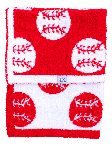 Red Baseball Plush Stroller Blanket
