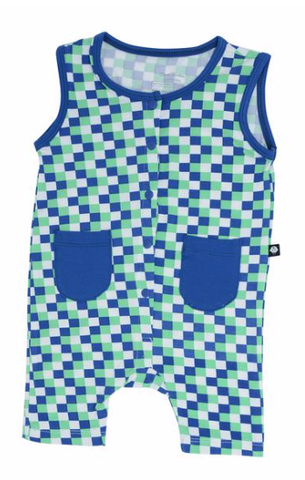 Tank Romper- Blue and Green Race Flag- FINAL SALE