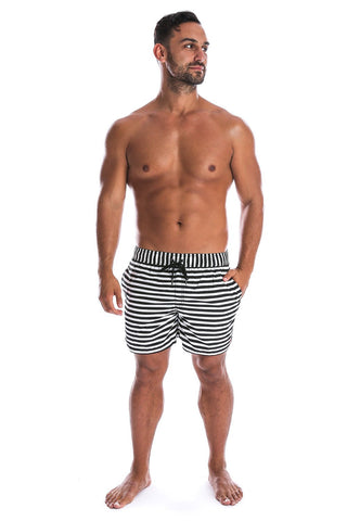 Beau Hudson Men's Black and White Striped Swim Shorts- FINAL SALE