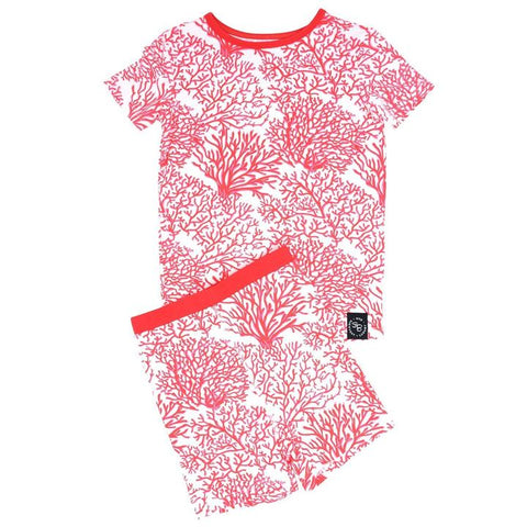 Short Sleeve with Shorts Pajama Set - Red Coral- FINAL SALE