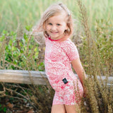 Short Sleeve with Shorts Pajama Set - Red Coral- FINAL SALE