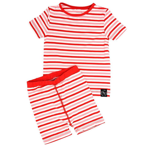 Short Sleeve with Shorts Pajama Set - Strawberry and Pink Stripe- FINAL SALE