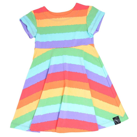 Swirly Girl Dress with Cap Sleeve- Rainbow Stripe- FINAL SALE