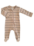 Tan/Black Stripe / Organic Ribbed Zip Footie