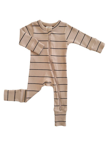 Tan/Black Stripe / Organic Ribbed 2-Way Zip Romper