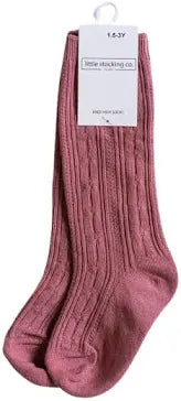 Mauve Rose Cable Knit Knee Highs