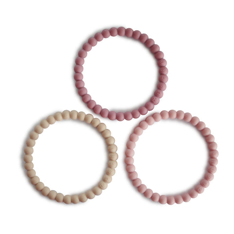 3-Pack Pearl Teething Bracelet - Linen/Peony/Pale Pink