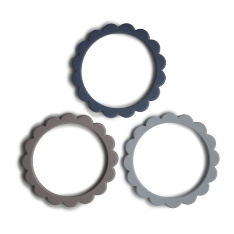 3-Pack Flower Teething Bracelet - Steel/Dove Gray/Stone