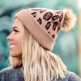 Leopard Pom Knit Beanie- FINAL SALE