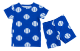 Blue Baseball Short Sleeve Shorts Pajama Set
