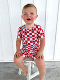 USA STAR CHECKER | Bamboo baby toddler retro short set- FINAL SALE