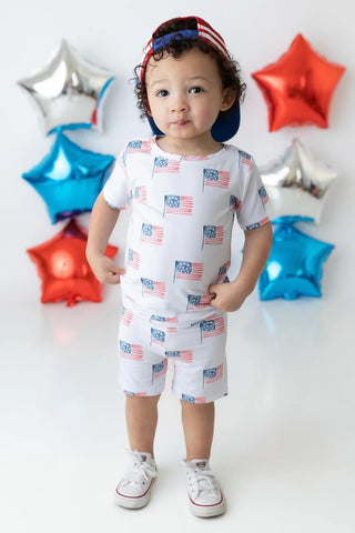 USA FLAG | Bamboo baby toddler retro shorts set- FINAL SALE