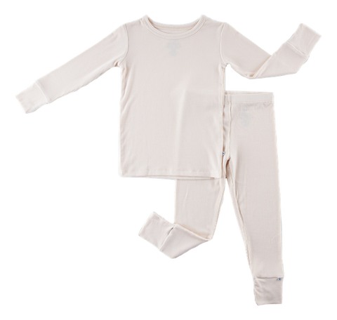 Ivory Ribbed Two Piece Long Sleeve Pajama Set