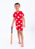 Red Baseball Short Sleeve Shorts Pajama Set