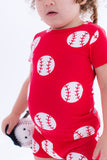 Red Baseball Short Sleeve Shorts Pajama Set