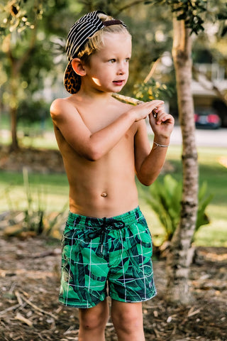 Beau Hudson Kid's Jungle Grid Swim Shorts- FINAL SALE