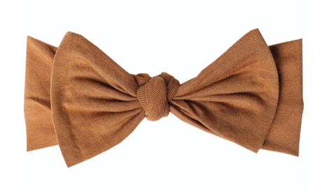 Copper Pearl Knit Headband Bow - Camel