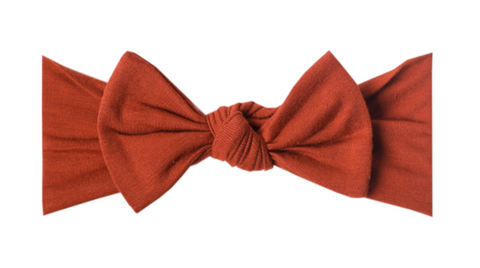 Copper Pearl Knit Headband Bow - Rust