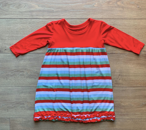 Holiday Long Sleeve Dress- Holly Stripe- FINAL SALE