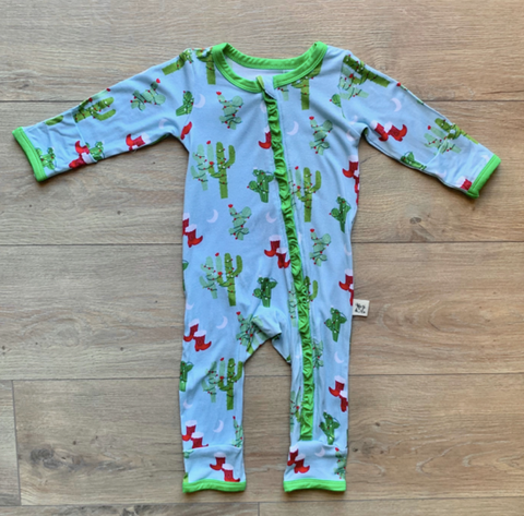 Holiday Zipper Coverall with Ruffle - Christmas Cactus- FINAL SALE
