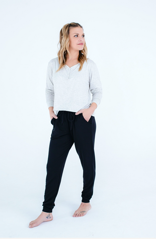 Women's Jogger Set- Grey Top with Black Bottoms