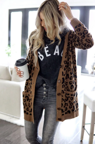 Beau Hudson Chunky Knit Leopard Cardigan- Adult