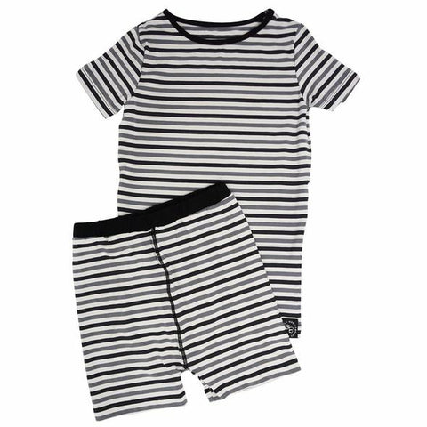 Short Sleeve with Shorts Pajama Set - Grey and Black Stripe